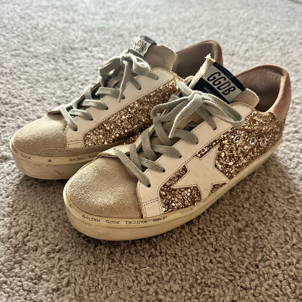 Golden Goose Gold Glitter Hi Star Sneakers